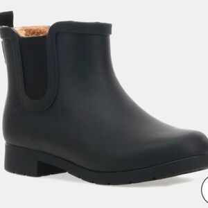 Chooka Classic Chelsea Black Ankle Rain Boots Faux Fur Lining Size 9